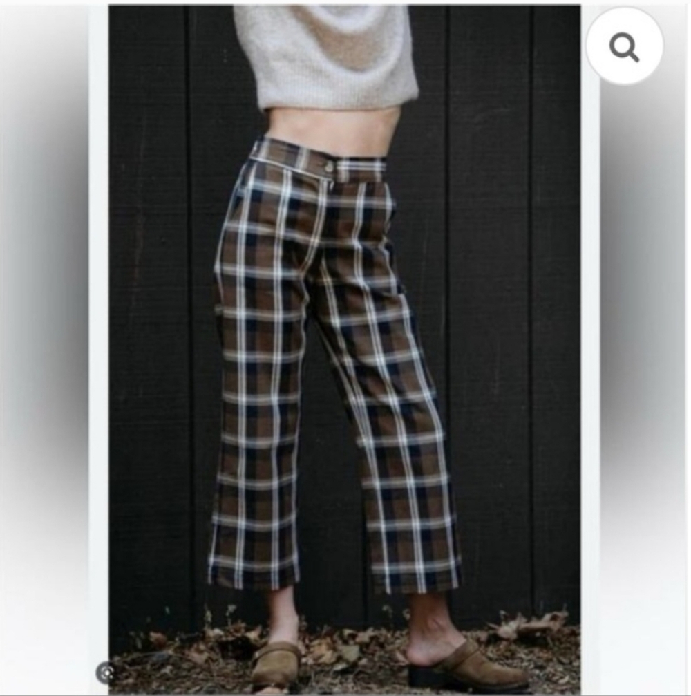 Free People X Ciao Lucia Collab Plaid Print Wide Leg Pants $340 Retail NWT